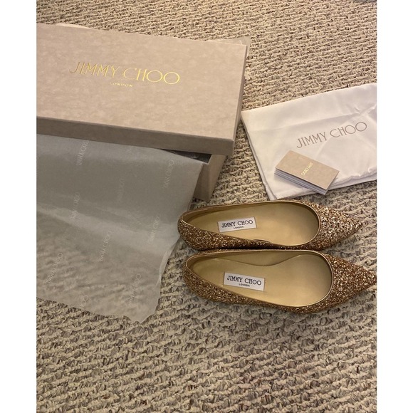 Jimmy Choo Alina Coarse Glitter Fabric Pointed Toe Flats - Picture 3 of 11